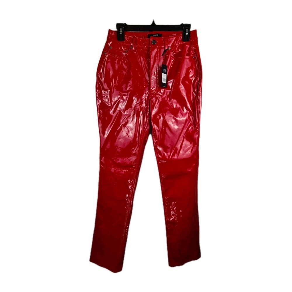 AFRM Faux Leather Heston Straight Leg Pants in Jester Red 27 Latex Look Sexy NWT